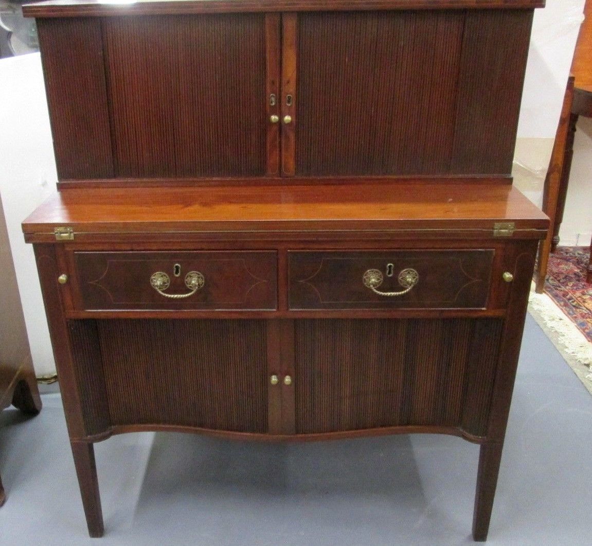 Fine Early Federal Rare Double Tambour Doors Mahogany Secretary