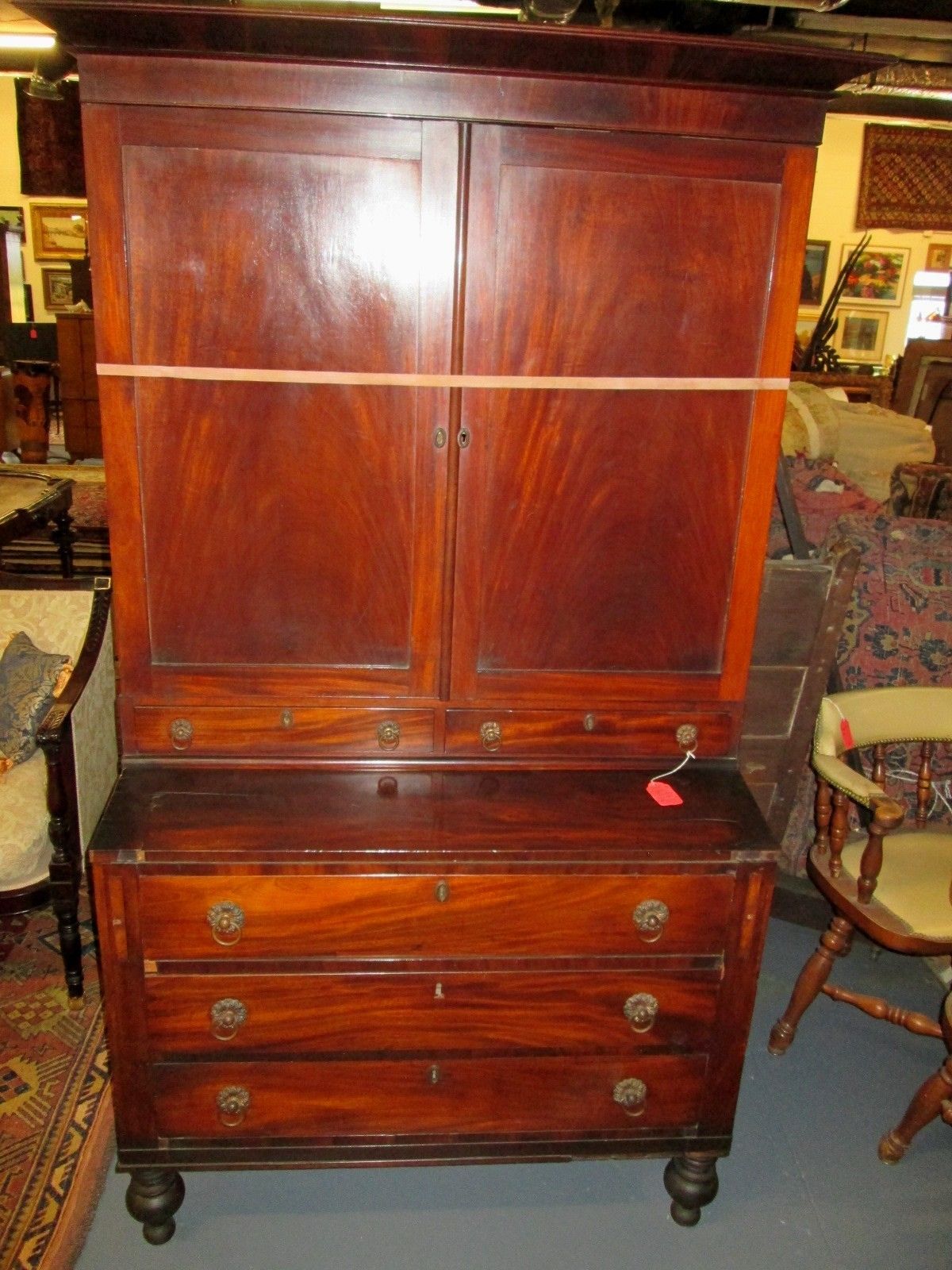 Beautiful Antique Mahogany Federal Secretary Bookcase Circa 1830 S